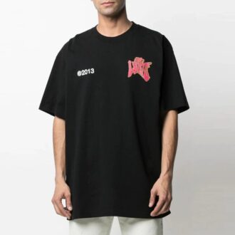 Camiseta de manga corta holgada con estampado del logotipo alfabético, color negro, colección primavera-verano 2021 Camiseta de manga corta holgada con estampado del logotipo alfabético, color negro, colección primavera-verano 2021