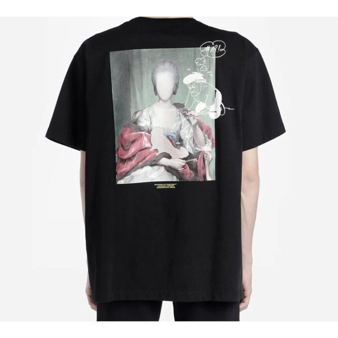 Camiseta de manga corta holgada con estampado en la espalda, color negro