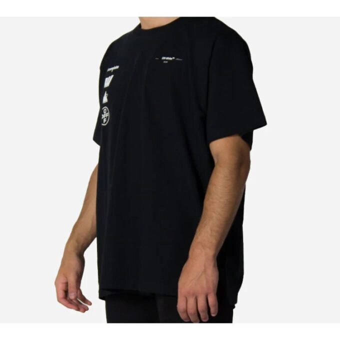 Camiseta de manga corta holgada con estampado en la espalda, color negro