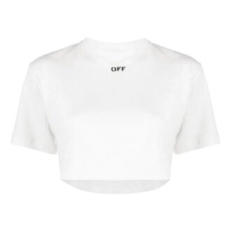 Camiseta de manga corta holgada con logo Off-White y cuello acanalado, color blanco
