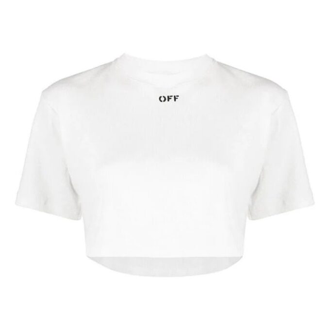 Camiseta de manga corta holgada con logo Off-White y cuello acanalado, color blanco