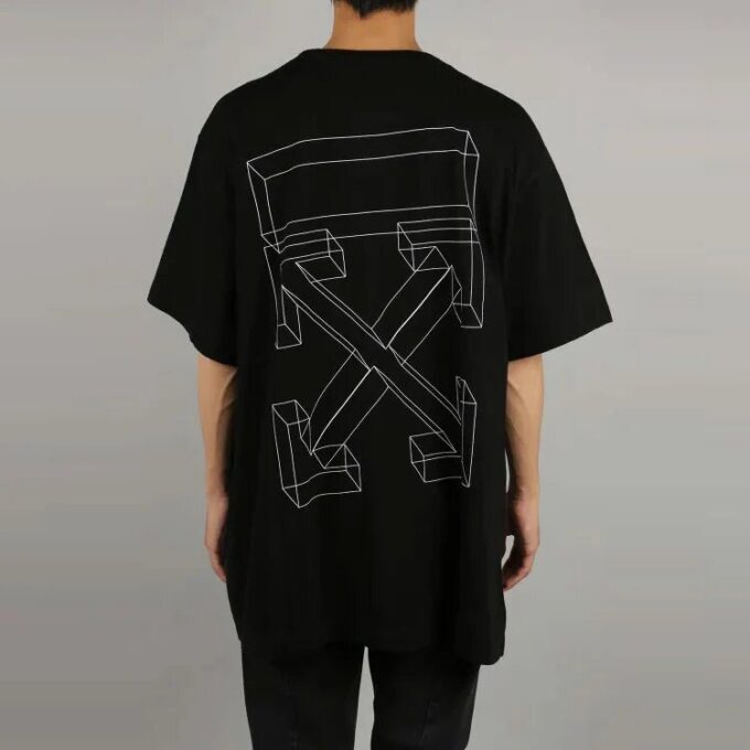 Camiseta de manga corta holgada Off-White para hombre c/o Distress Black Gray 3D Sketch Arrow