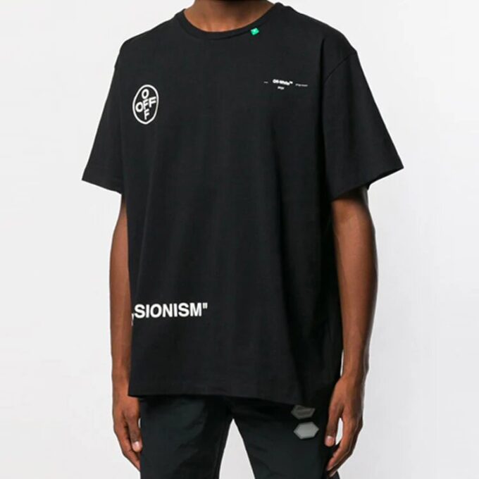 Camiseta de manga corta holgada para hombre Off-White con estampado de flechas y grafitis en negro