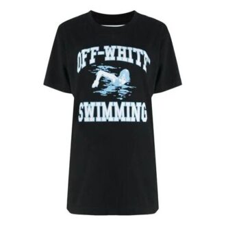 Camiseta de manga corta Off-White con estampado de natación, color negro