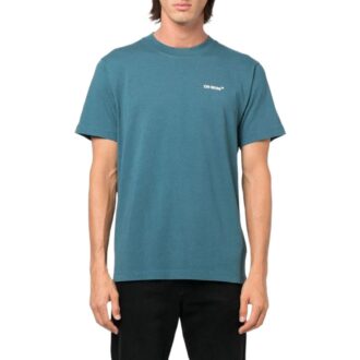 Camiseta de manga corta Off-White para hombre, colección primavera-verano 2022, color liso con estampado del logotipo de flecha, versión azul Camiseta de manga corta Off-White para hombre, colección primavera-verano 2022, color liso con estampado del logotipo de flecha, versión azul