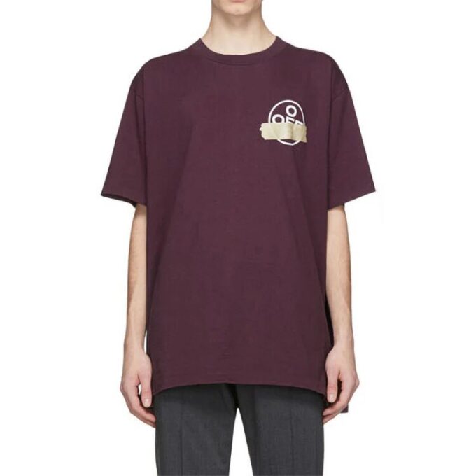 Camiseta de manga corta Off-White para hombre con parche de correa de goma Bronzing Arrow, color morado