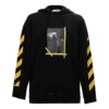 Camiseta de manga larga con capucha y logo estampado en algodón, color negro