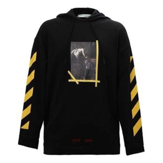 Camiseta de manga larga con capucha y logo estampado en algodón, color negro