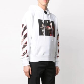 Camiseta de manga larga con capucha y rayas estampadas, versión básica, blanca