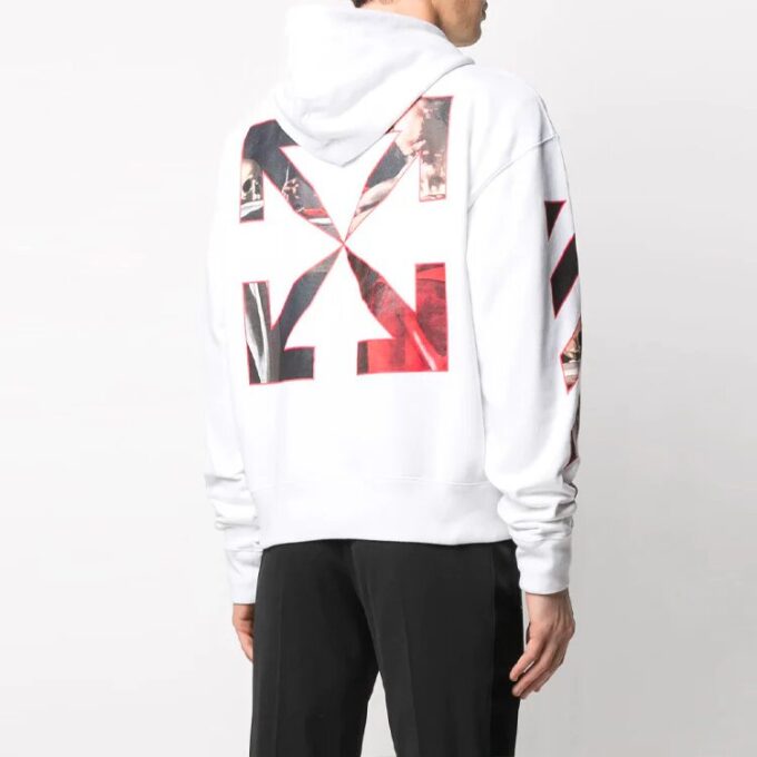 Camiseta de manga larga con capucha y rayas estampadas, versión básica, blanca