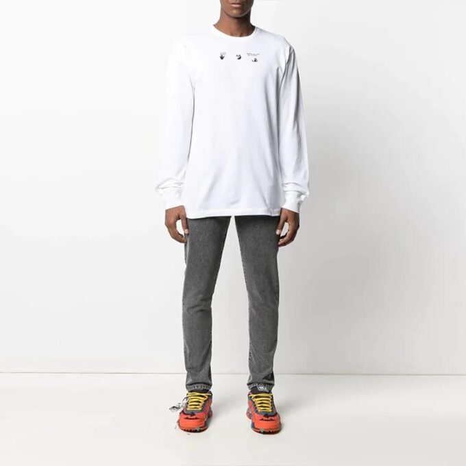 Camiseta de manga larga con cuello redondo y estampado de Arrows, versión básica, blanca, colección primavera-verano 2021