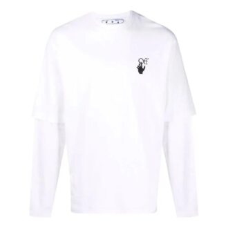 Camiseta de manga larga con cuello redondo y estampado de logotipo para hombre de Off-White, versión en blanco Camiseta de manga larga con cuello redondo y estampado de logotipo para hombre de Off-White, versión en blanco
