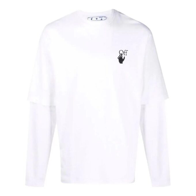 Camiseta de manga larga con cuello redondo y estampado de logotipo para hombre de Off-White, versión en blanco