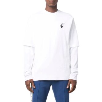 Camiseta de manga larga con cuello redondo y estampado de logotipo para hombre de Off-White, versión en blanco Camiseta de manga larga con cuello redondo y estampado de logotipo para hombre de Off-White, versión en blanco