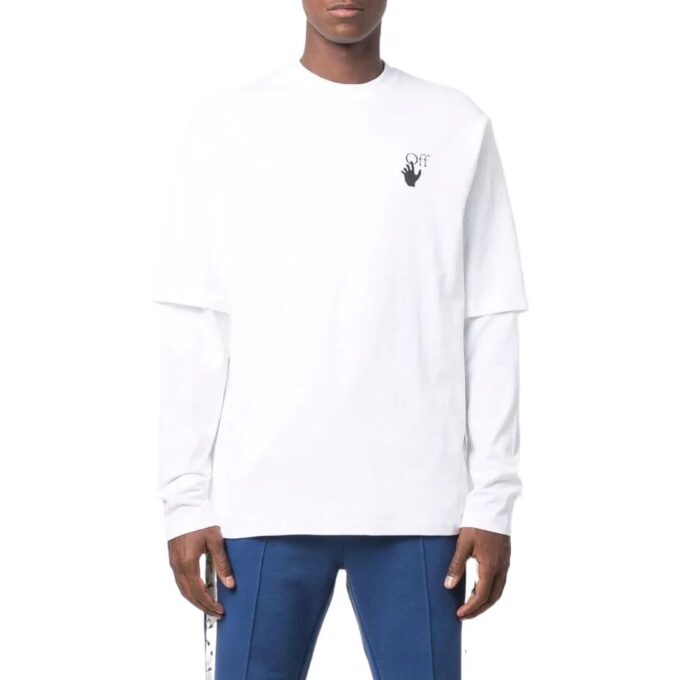 Camiseta de manga larga con cuello redondo y estampado de logotipo para hombre de Off-White, versión en blanco
