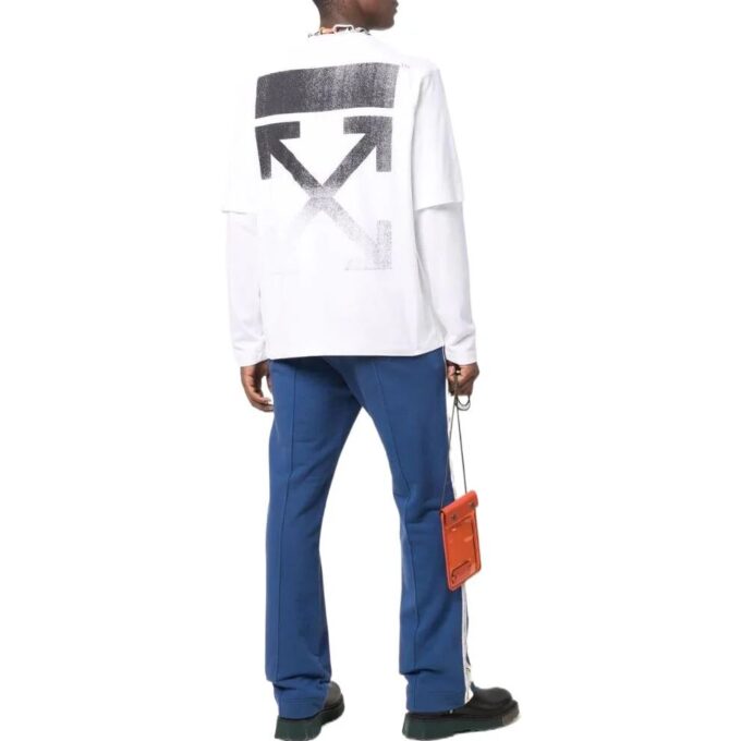 Camiseta de manga larga con cuello redondo y estampado de logotipo para hombre de Off-White, versión en blanco