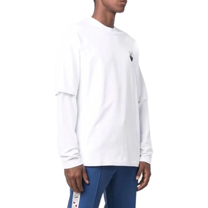 Camiseta de manga larga con cuello redondo y estampado de logotipo para hombre de Off-White, versión en blanco