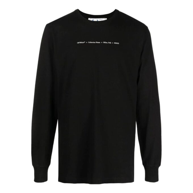 Camiseta de manga larga con cuello redondo y estampado del logotipo de Cotton Arrow en negro