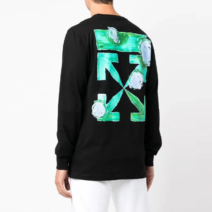 Camiseta de manga larga con cuello redondo y estampado del logotipo de Cotton Arrow en negro