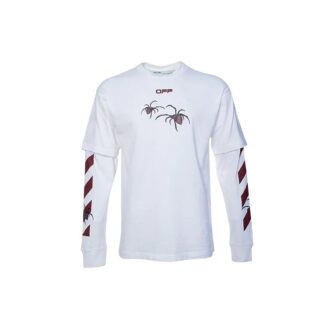 Camiseta de manga larga con estampado de flecha, corte holgado, color blanco