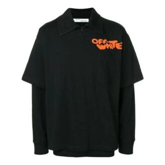 Camiseta de manga larga con estampado de letras, solapa con cremallera, negra