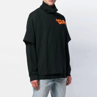 Camiseta de manga larga con estampado de letras, solapa con cremallera, negra