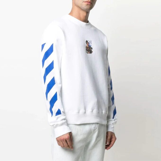 Camiseta de manga larga con estampado de rayas y diseño de Arrows, colección Primavera-Verano 2021, color blanco