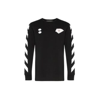 Camiseta de manga larga con estampado Diag Hand Card de Virgil Abloh para hombre, color negro Camiseta de manga larga con estampado Diag Hand Card de Virgil Abloh para hombre, color negro