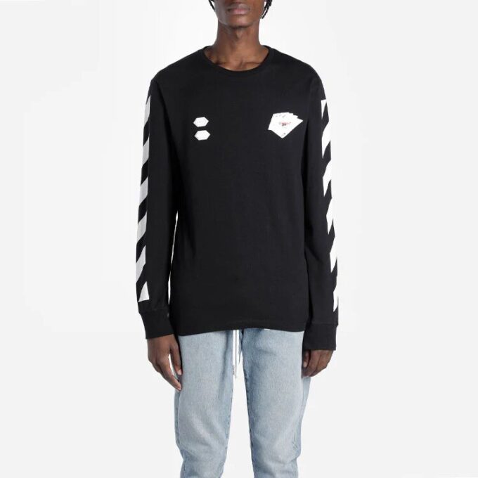 Camiseta de manga larga con estampado Diag Hand Card de Virgil Abloh para hombre, color negro