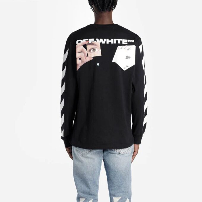 Camiseta de manga larga con estampado Diag Hand Card de Virgil Abloh para hombre, color negro