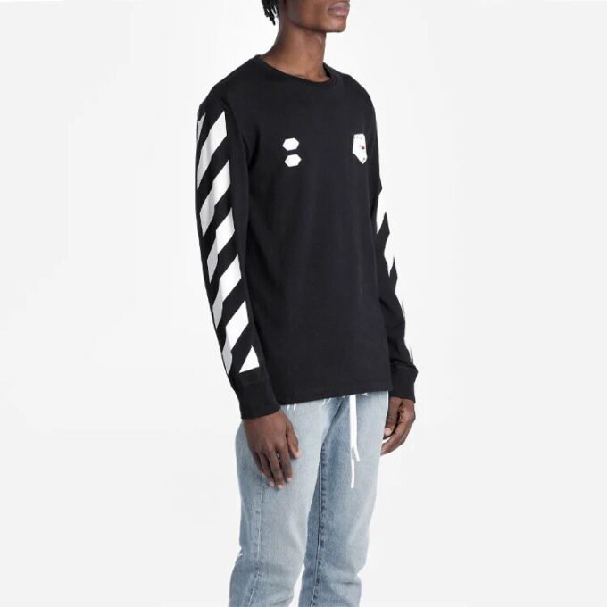 Camiseta de manga larga con estampado Diag Hand Card de Virgil Abloh para hombre, color negro