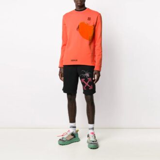 Camiseta de manga larga con patchwork de tela, versión básica, naranja