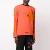Camiseta de manga larga con patchwork de tela, versión básica, naranja