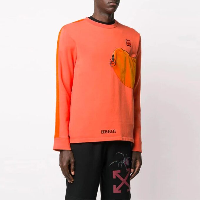 Camiseta de manga larga con patchwork de tela, versión básica, naranja