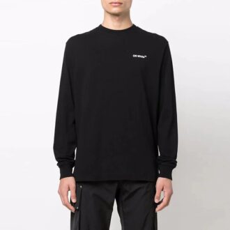 Camiseta de manga larga holgada con estampado de flechas y letras Caravaggio para hombre de Off-White, colección primavera-verano 2022, color negro Camiseta de manga larga holgada con estampado de flechas y letras Caravaggio para hombre de Off-White, colección primavera-verano 2022, color negro