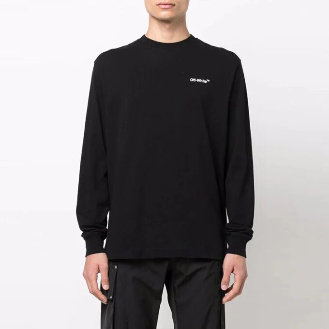 Camiseta de manga larga holgada con estampado de flechas y letras Caravaggio para hombre de Off-White, colección primavera-verano 2022, color negro