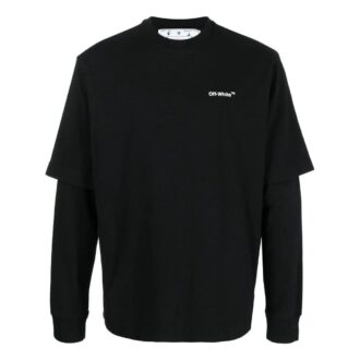 Camiseta de manga larga holgada con estampado de pintura Off-White para hombre, temporada otoño-invierno 2022, color negro Camiseta de manga larga holgada con estampado de pintura Off-White para hombre, temporada otoño-invierno 2022, color negro