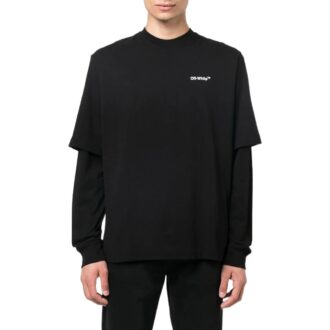 Camiseta de manga larga holgada con estampado de pintura Off-White para hombre, temporada otoño-invierno 2022, color negro Camiseta de manga larga holgada con estampado de pintura Off-White para hombre, temporada otoño-invierno 2022, color negro