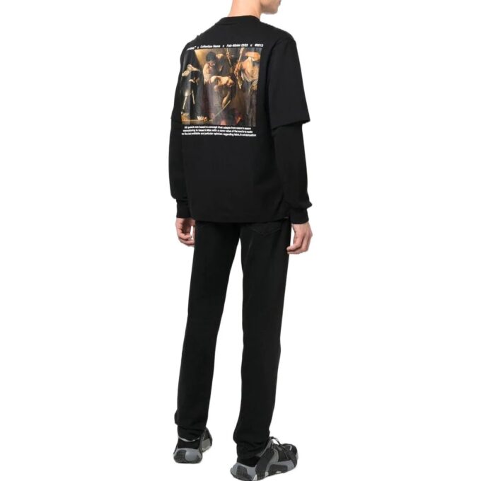 Camiseta de manga larga holgada con estampado de pintura Off-White para hombre, temporada otoño-invierno 2022, color negro