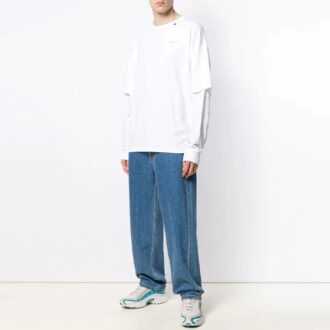 Camiseta de manga larga Off-White para hombre, temporada primavera-verano 2021, con estampado de logotipo en sarga, color blanco cremoso