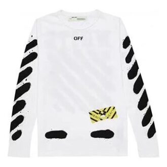 Camiseta de manga larga OW con estampado de grafitis en blanco y negro