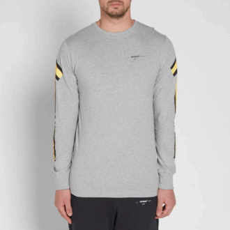 Camiseta de manga larga para hombre con estampado de Arrows en la espalda «Gris-Amarillo»