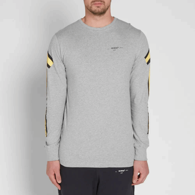 Camiseta de manga larga para hombre con estampado de Arrows en la espalda «Gris-Amarillo»