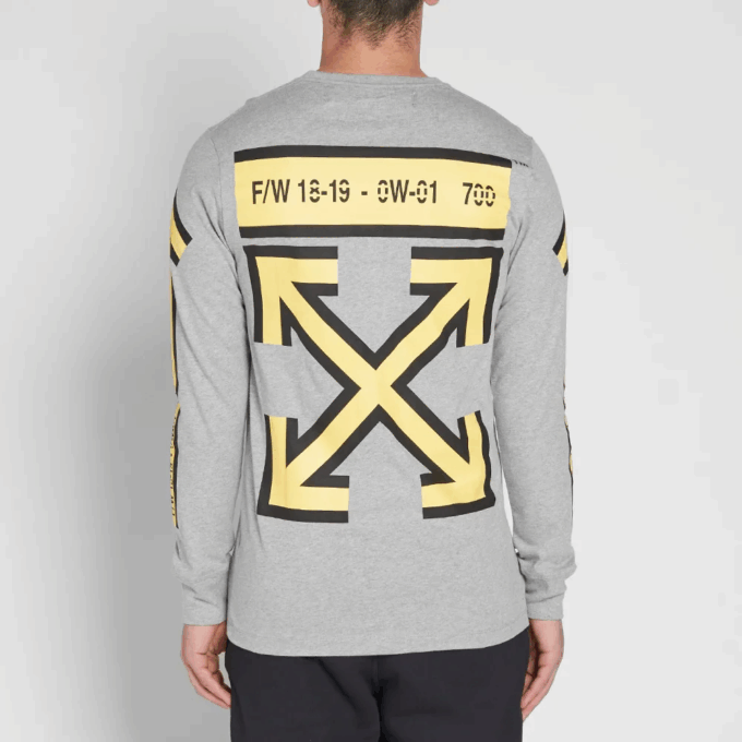 Camiseta de manga larga para hombre con estampado de Arrows en la espalda «Gris-Amarillo»