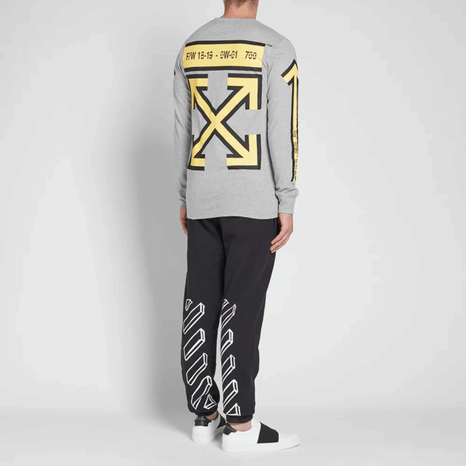 Camiseta de manga larga para hombre con estampado de Arrows en la espalda «Gris-Amarillo»