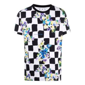 Camiseta de pantalón corto a cuadros con flores de algodón SS21, negra y blanca