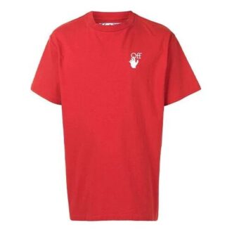 Camiseta de pantalones cortos con cuello redondo y estampado de logotipo, color rojo Camiseta de pantalones cortos con cuello redondo y estampado de logotipo, color rojo