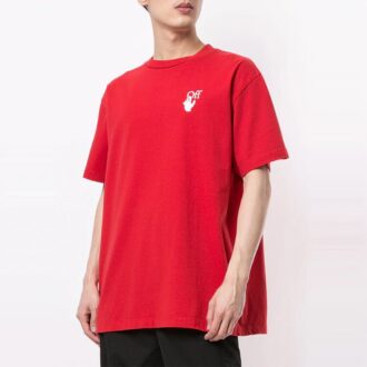 Camiseta de pantalones cortos con cuello redondo y estampado de logotipo, color rojo Camiseta de pantalones cortos con cuello redondo y estampado de logotipo, color rojo