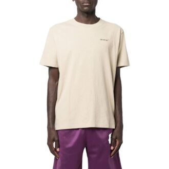 Camiseta de pantalones cortos con cuello redondo y estampado del logotipo SS22, color beige Camiseta de pantalones cortos con cuello redondo y estampado del logotipo SS22, color beige