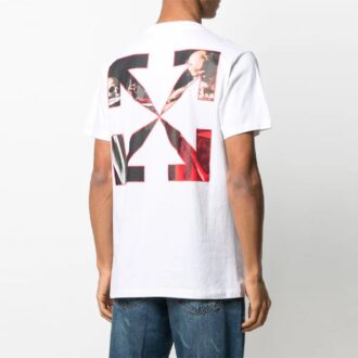 Camiseta de pantalones cortos con cuello redondo y estampado, temporada primavera-verano 2021, color blanco Camiseta de pantalones cortos con cuello redondo y estampado, temporada primavera-verano 2021, color blanco